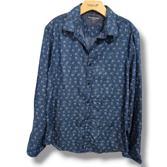 CK Calvin Klein men's blue long sleeves collared button-down shirt  - medium - Picture 1 of 8
